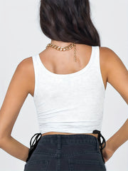 Ribbed Drawstring Cami Top Crew Neck Casual Top