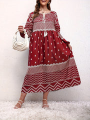 Boho Dress Women's Lantern Sleeve Keyhole Tie Dress