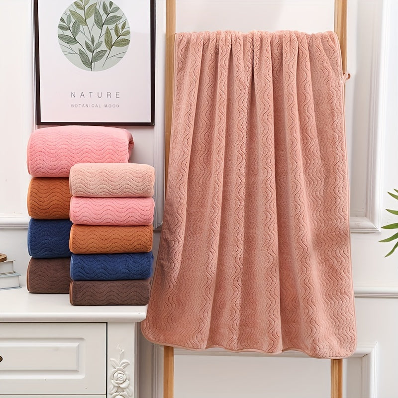2pcs Wavy Pattern Towel Set Coral Velvet Hand Bath Soft Absorbent Towels