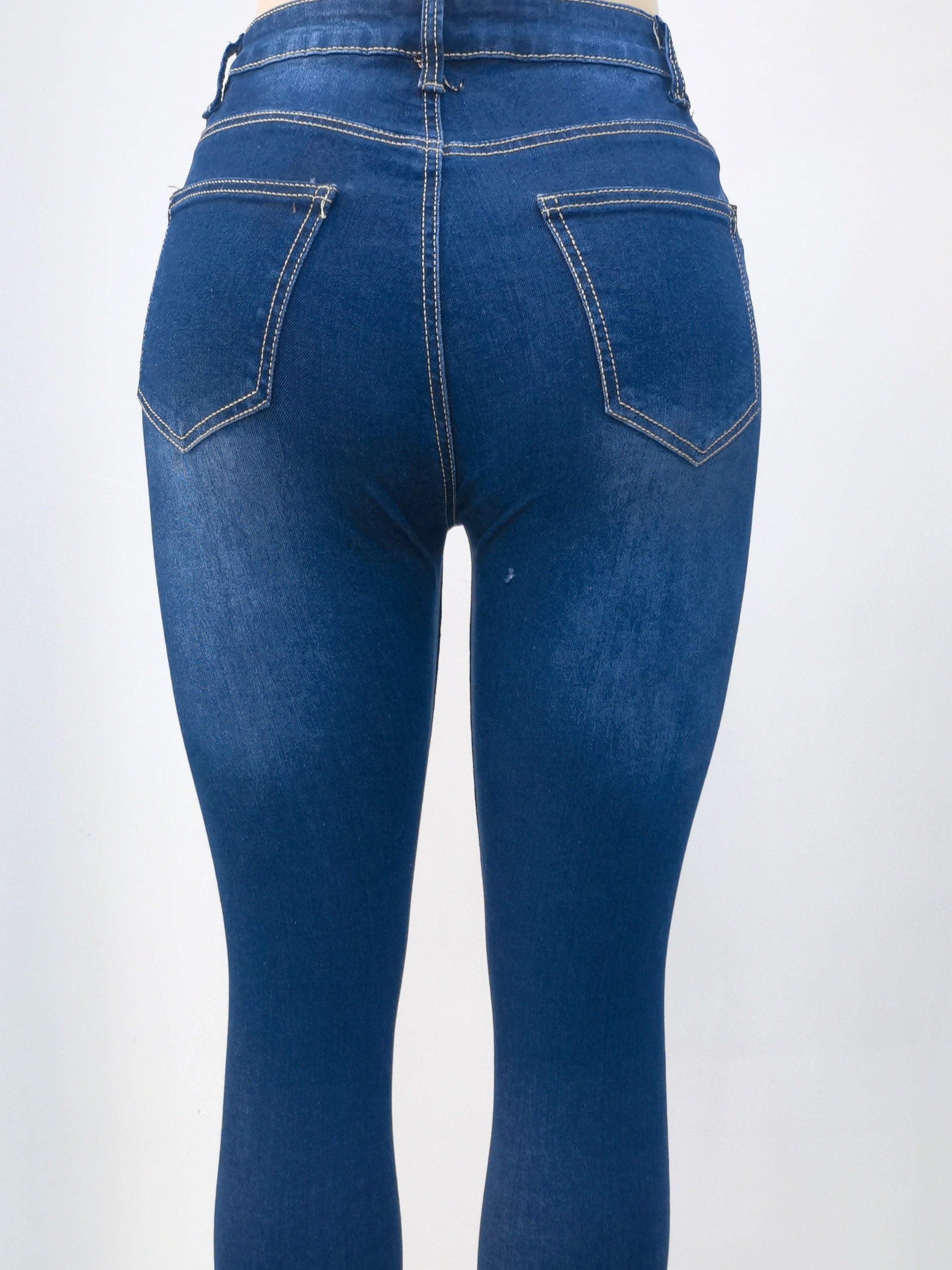 Plus Size Sexy Jeans Women's Plus Solid Ripped Button Fly High Rise Slim Fit