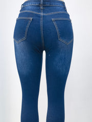 Plus Size Sexy Jeans Women's Plus Solid Ripped Button Fly High Rise Slim Fit