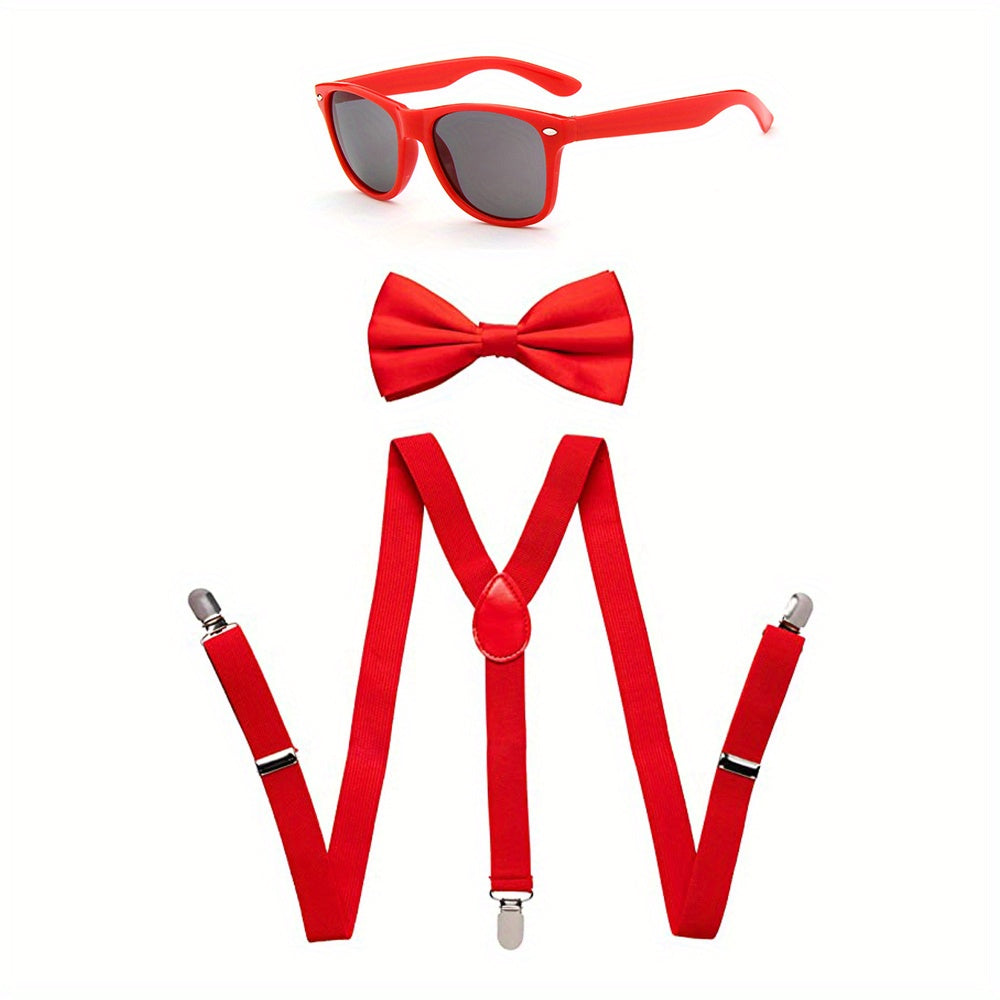 Neon Suspender Bow tie Sunglasses Set Adult Kids