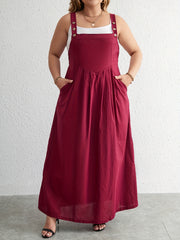 Casual Overall Dress Solid Button Maxi Overall Dress With Pockets