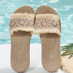 Women's Straw Beach Slippers Breathable Outdoor Slippers