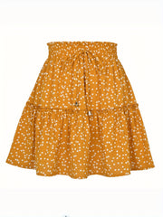 Drawstring Waist Mini Tiered Skirt Floral Print Vacation Casual Layered Skirt