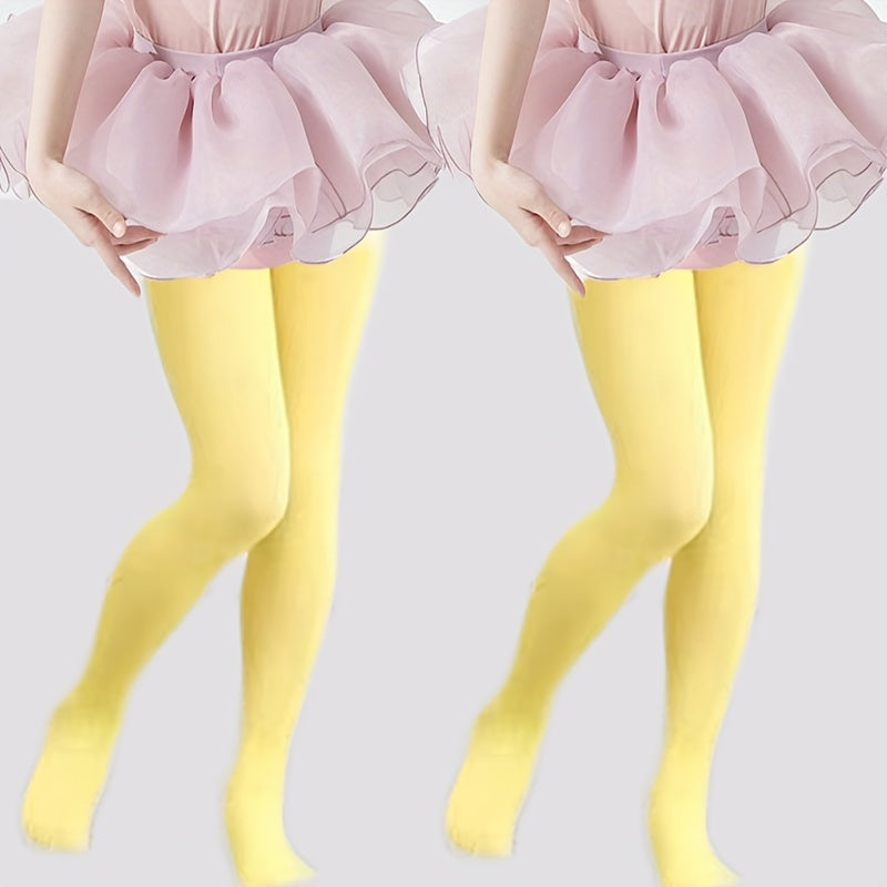2Pcs Girl's Pink Ballet Pantyhose For Kids Stretchy Tights