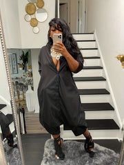 Solid Harem Jumpsuit Button Front Casual Short Sleeve