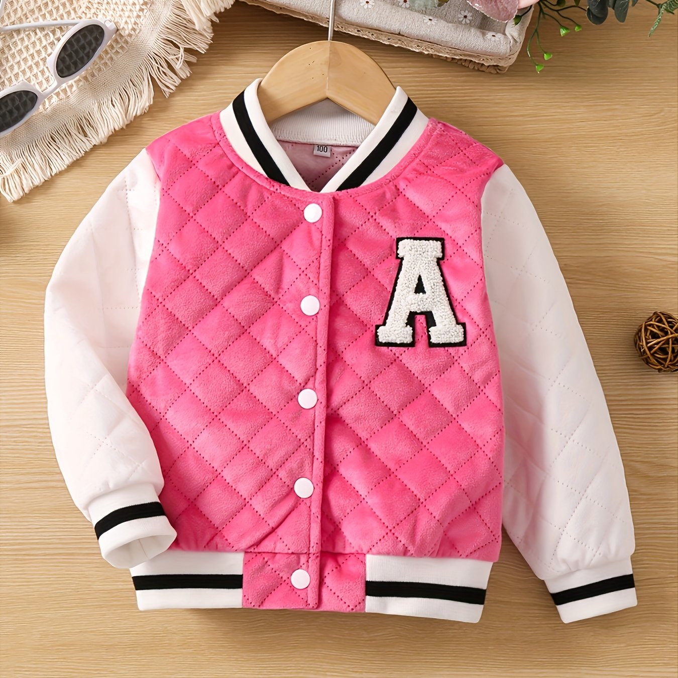 Girl's Block Letter Embroidery Varsity Jacket