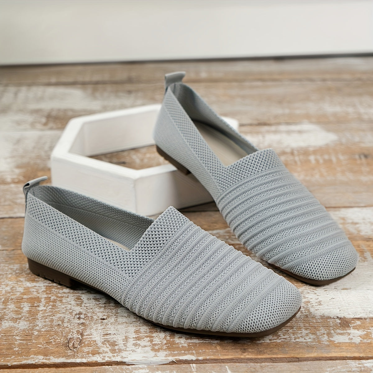 Women's Knitted Flat Shoes Soft Sole Slip-On Casual Non Slip Flats