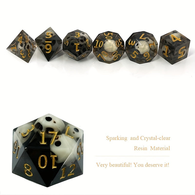 7pcs Resin Skull Dice Set Mini Dice With Golden Number
