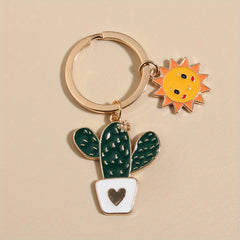 Cartoon Sun Cactus Flower Keychain Key Ring Purse Bag Backpack Car Key Charm
