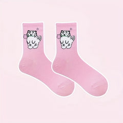 4 Pairs Cartoon Animal Print Socks Women's Stockings & Hosiery