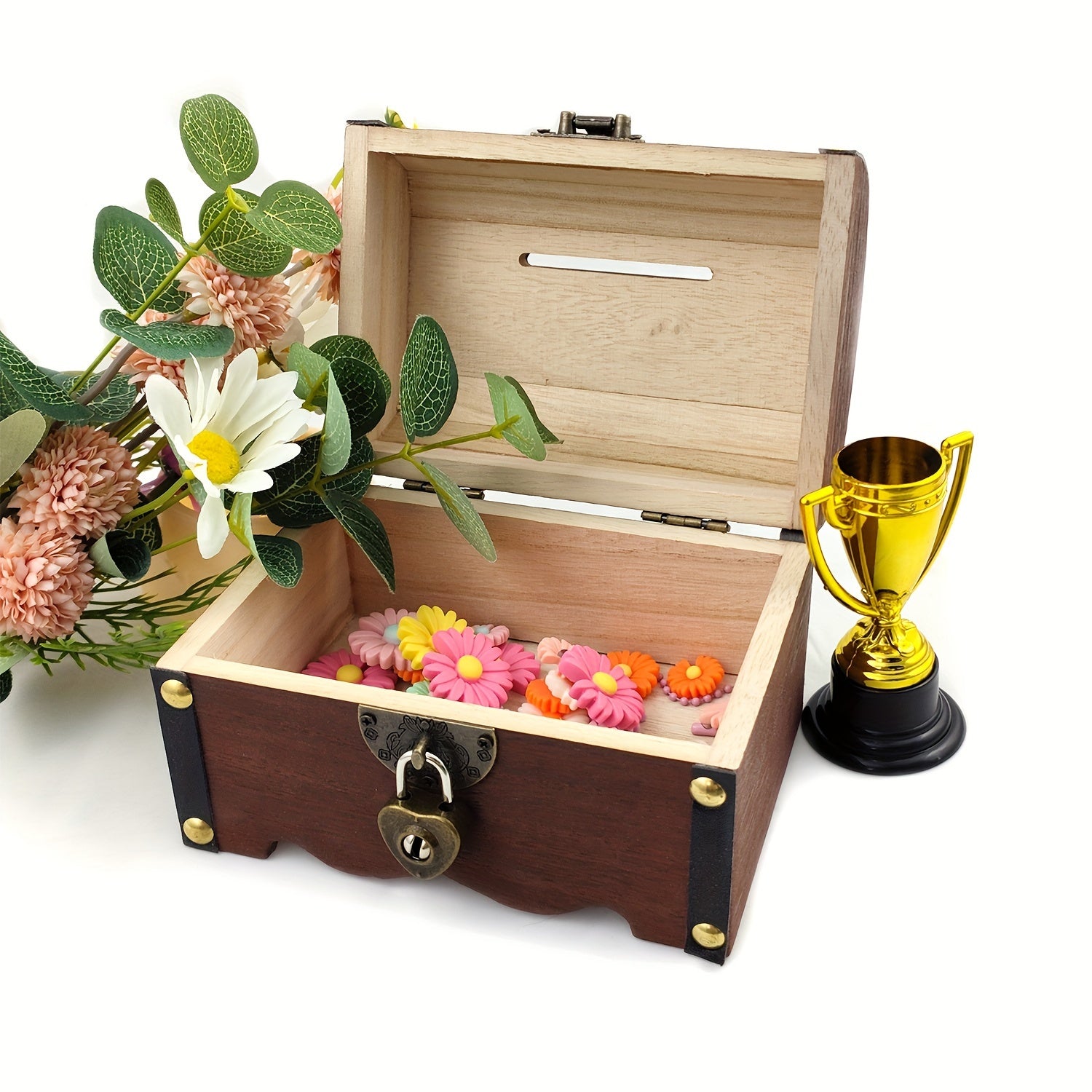 Vintage Wooden Storage Box Treasure Chest for Wedding Gift