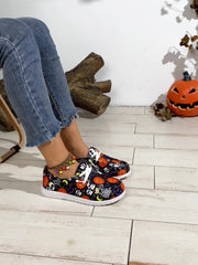 Halloween Multicolor Pumpkin Skeleton Ghost Print Low Top Skate Shoes