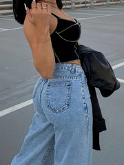 High Waist Straight Jeans Wide Leg Loose Fit Denim Pants