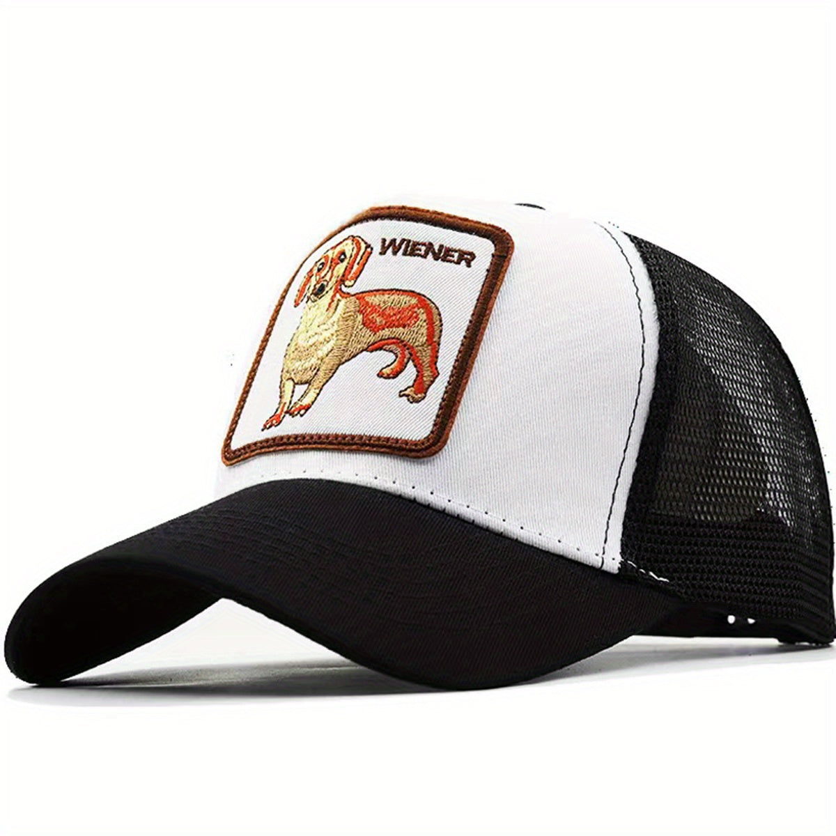 Adjustable Mesh Cap Dog Pattern Square Patch Baseball Cap Drivers Hat