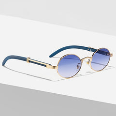 Retro Round Oval Sunglasses Men Wooden Shades