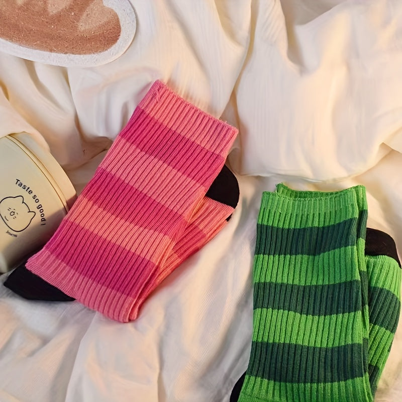 3 Pairs Crew Striped Casual Socks