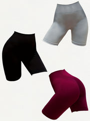 3pcs Seamless Yoga Shorts High Waist Butt Lift Athletic Running Pants