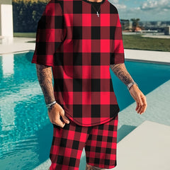 Men's Plain Pattern 2 Piece Outfits Short Sleeve T-shirt and Shorts Set