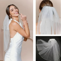 Short Wedding Veil with Pearl & Rhinestone Embellishments