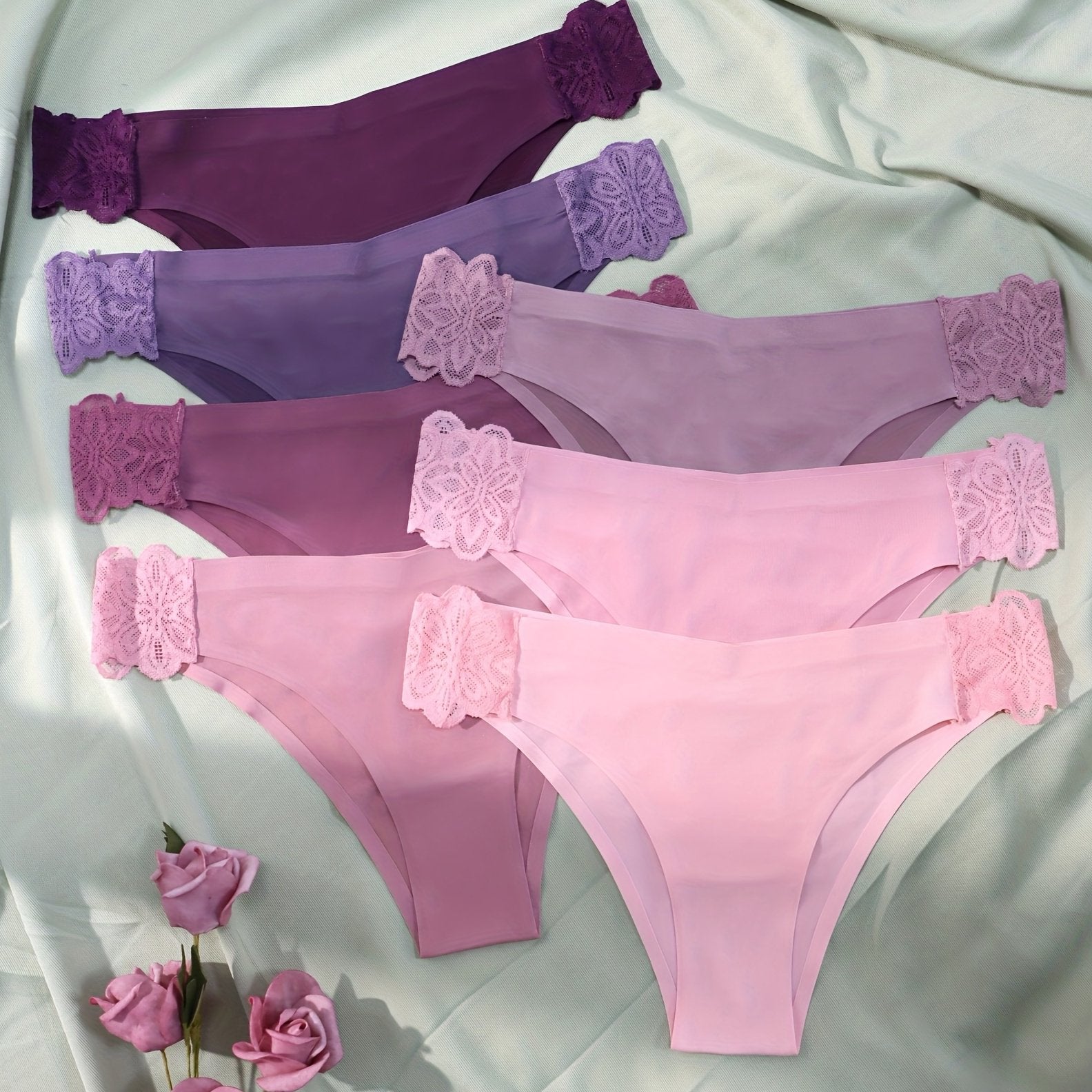 7pcs Lace Stitching Hipster Panties Seamless Low Waist Stretch Underwear