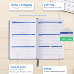 Planner 18 Months Daily Weekly A5 Hardcover Agenda Journal Notebook