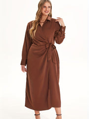 Satin V Neck Long Sleeve Wrap Maxi Dress Women's Plus Medium