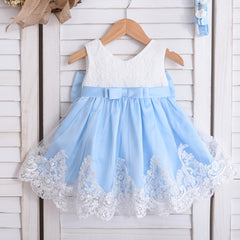 Baby Girls Lace Mesh Bowknot Sleeveless Princess Dress