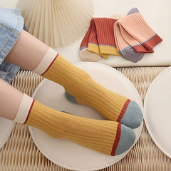5pairs Colorblock Ribbed Cotton Blend Mid Tube Socks