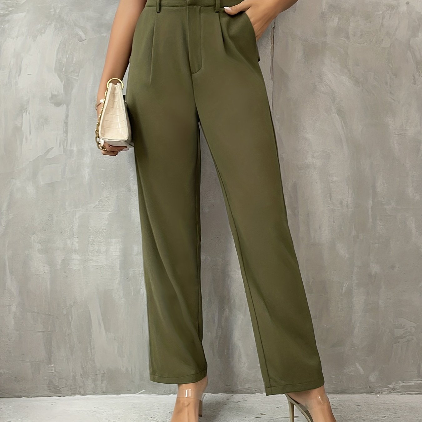 High Waist Solid Tailored Pants Ruched Versatile Pants