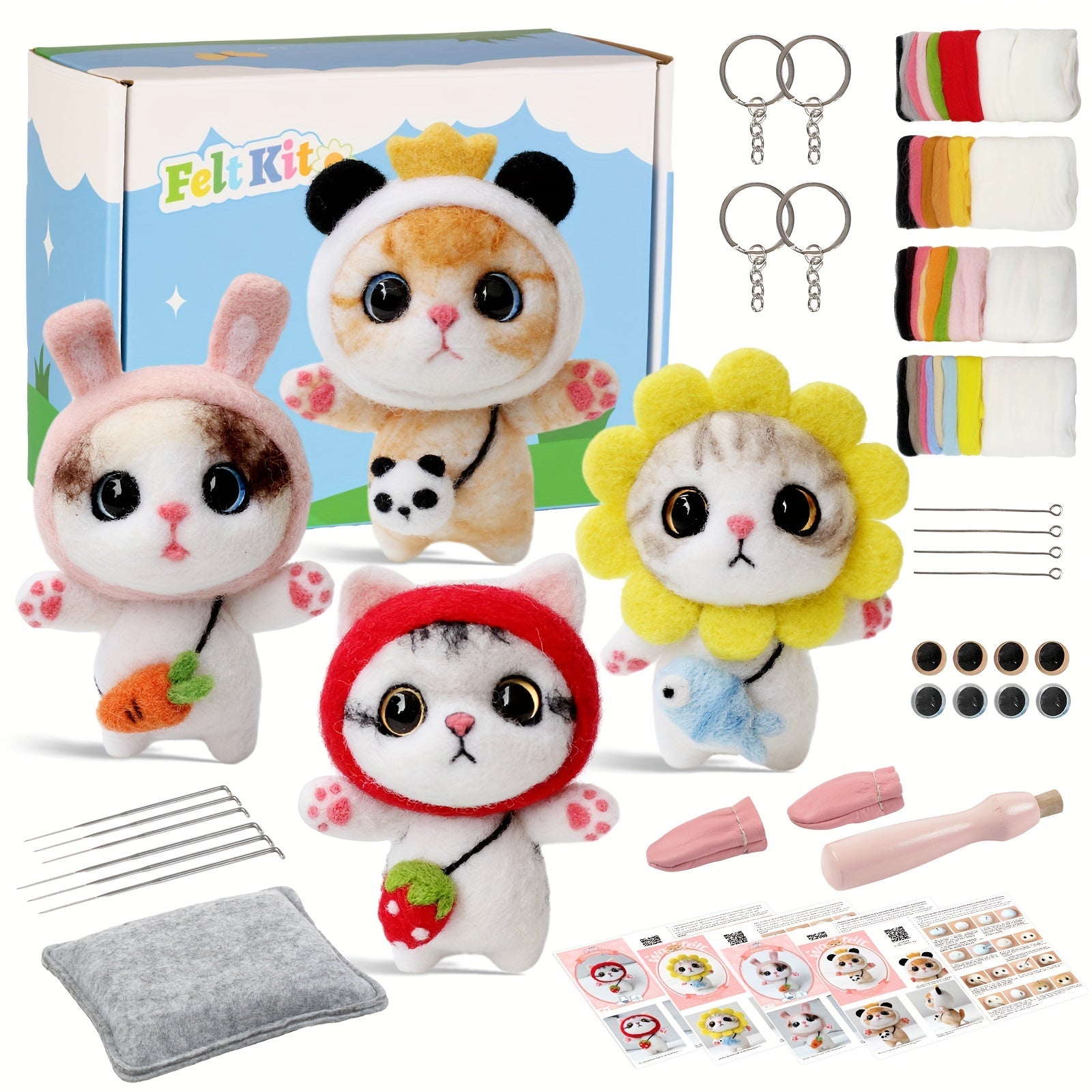Wool Needle Felting Kit for Cat Doll DIY Art Craft