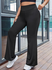 Solid Flared Leg Sports Pants - High Rise