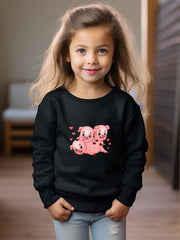 Girls Pigs Pattern Crew Neck Sweatshirt For Spring Fall