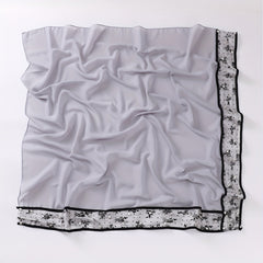 Chiffon Square Scarf Faux Pearl Decor Lace Hijab Solid Head Wrap