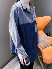 Colorblock Button Up Denim Shirt