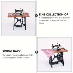 1:12 Scale Vintage Sewing Machine Dollhouse Accessory with Wooden Base