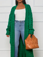 Solid Cable Long Sleeve Open Front Cardigan