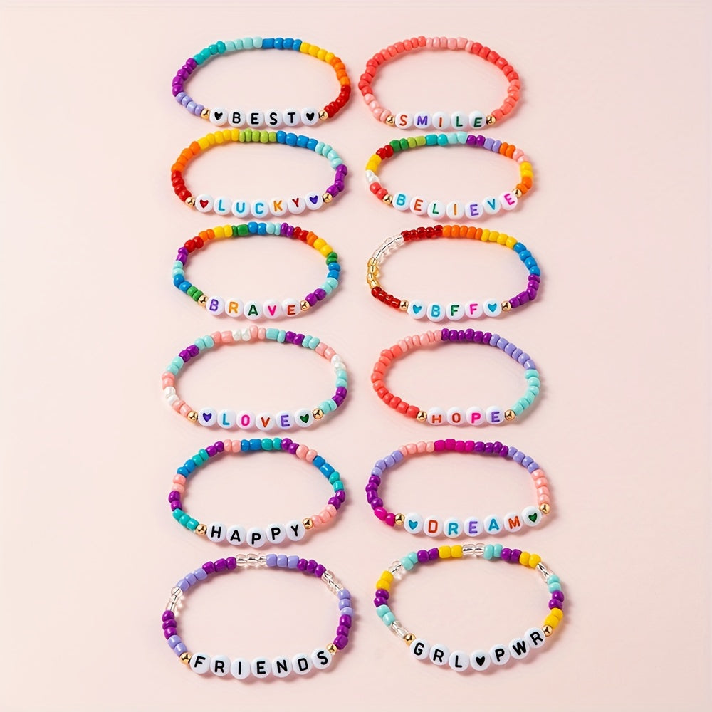 12pcs Encouraging Beaded Bracelets for Girls - Kids Accessories