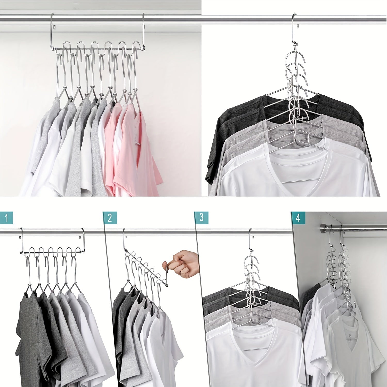 Metal Space Saving Hangers 12 Slots Stainless Steel Closet Organizer