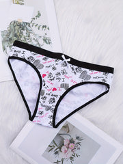 6 Pack Plus Size Panties Set Women's Plus Butterfly & Heart Print Briefs