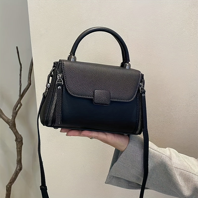 Vintage European Leather Crossbody Bag Crocodile Texture Briefcase