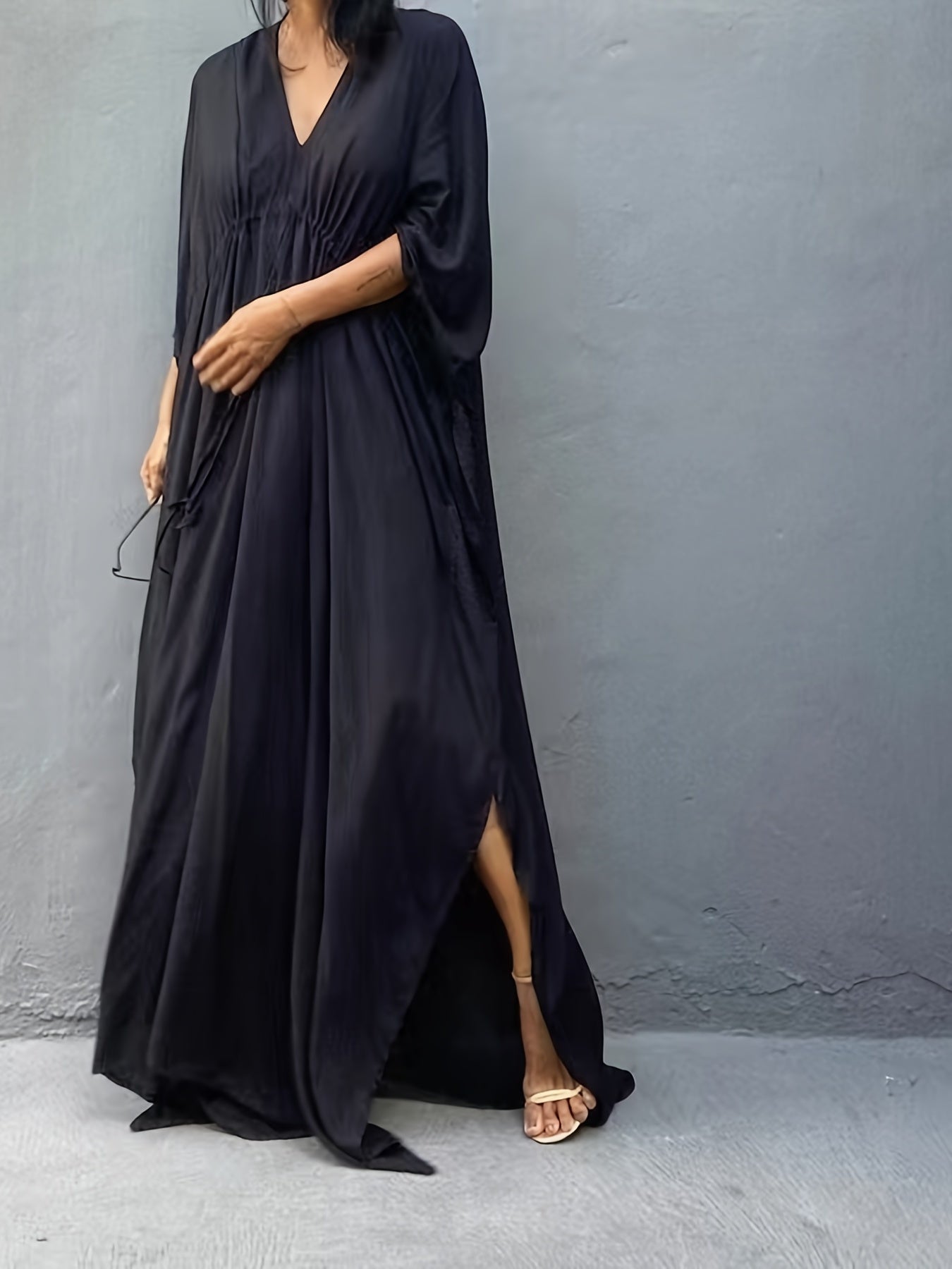 Boho V Neck Cover Up Drawstring Loose Fit Rash Guard Shirt
