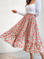 Floral Print Elastic Waist Skirt Casual Skirt For Spring & Summer