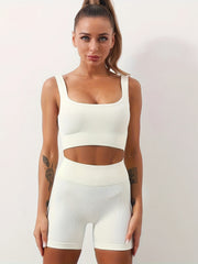 High Waist Ribbed Yoga Shorts Butt Lifting Sweat Absorbing Breathable Elastic