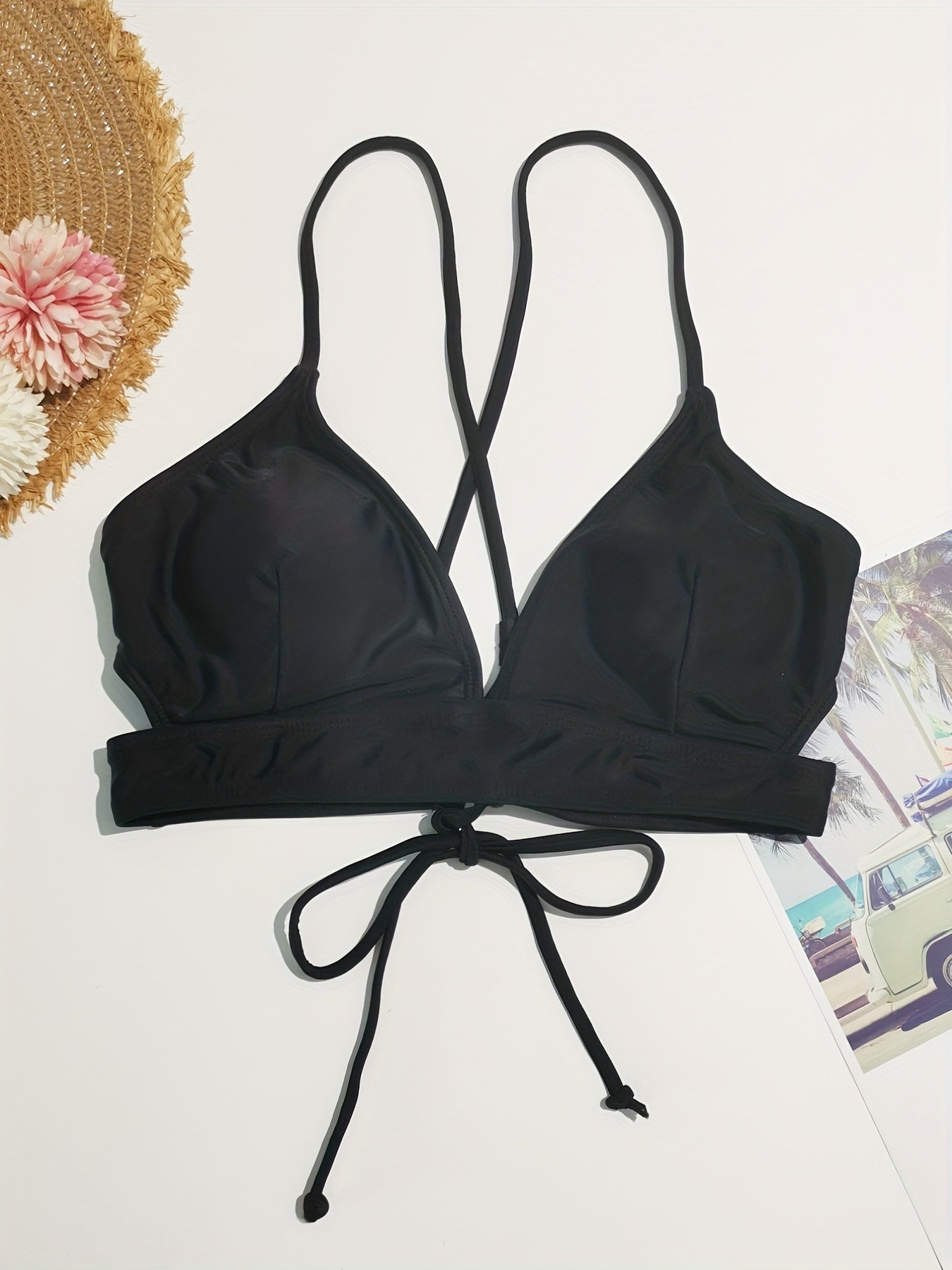 Cut Out Bikini Top V Neck Strappy Backless Triangle Casual Beachwear