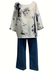 Women's Plus Floral Print Top & Pants Outfits Two Piece Set