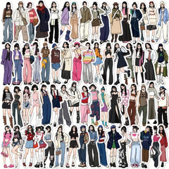 65pcs Girl Outfit Sticker Modern Girl Wear Doodle Waterproof Sticker