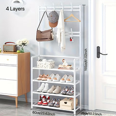 Entrance Coat Rack Foyer Shoe Rack w/ Storage Shelves & Hooks