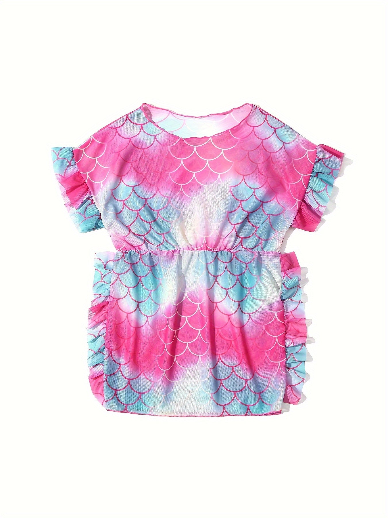 Toddler Girls Gradient Fish Scale Ruffle Trim Cover Up for Summer